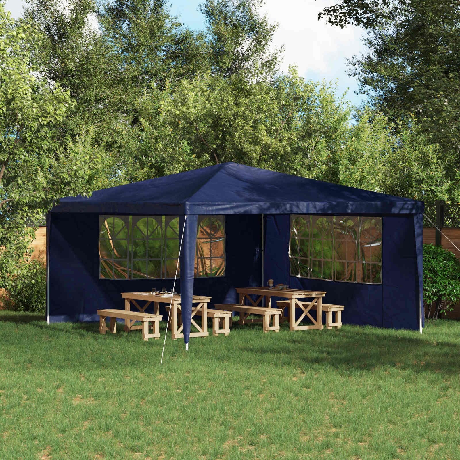 Namiot imprezowy ściana boczna, 2 sztuki, 300 x 195 cm, niebieski, PE i stal, z okienkiem, wodoszczelny, na imprezy na świeżym powietrzu