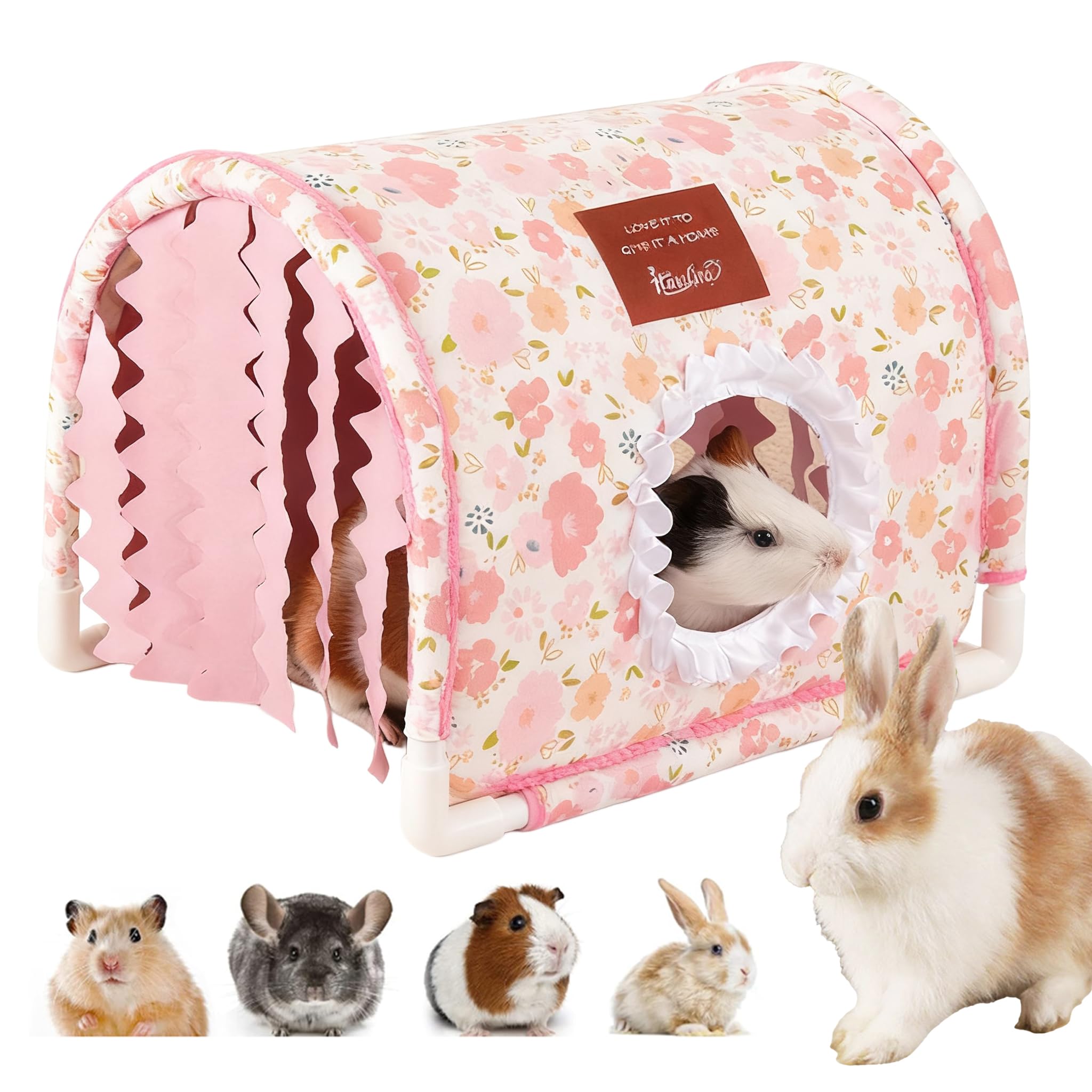 BShasrlim Guinea Pig Hideout Tunnel - Stable Washable Small Animal Tunnel Hide with Curtains,Guinea Pig Accessories for Hamster/Chinchilla/Dwarf Rabbit/Ferret (Pink, Large)