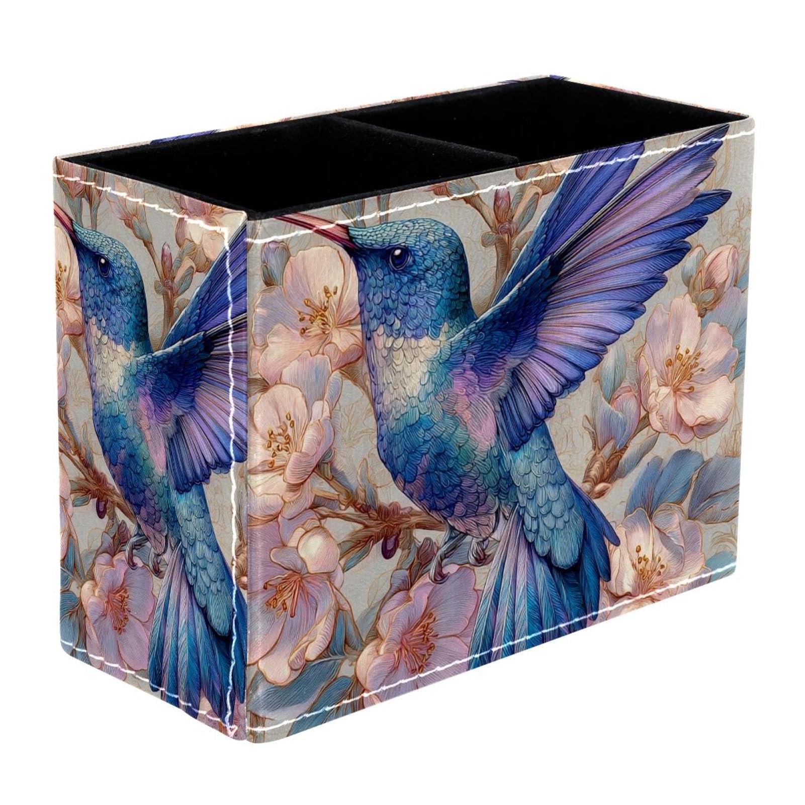 sanfly fish Aesthetic Hummingbird Leather Pencil Holder: Multifunctional Desk Organizer Case for Office and Home, Aesthetic Rustic Retro Design Perfect for Teachers,Office Workers