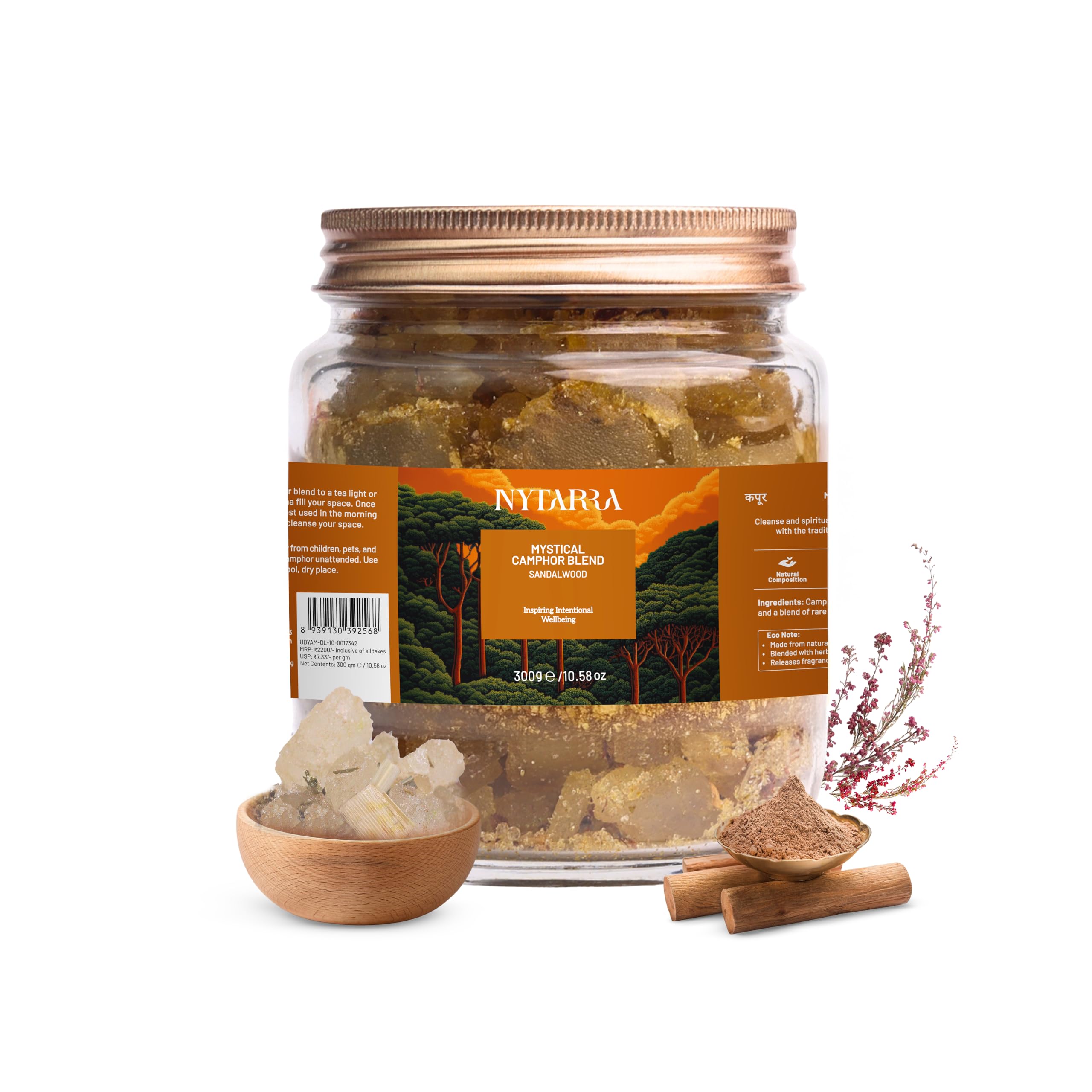 Nytarra Mystical Sandalwood Camphor Mix 300g | Premium Pure Kapoor for Puja, Diffuser & Mosquito Repellent | Herbs, Botanicals, Dried Flowers, Natural Essential Oils |Long Lasting Sandalwood Fragrance - Image 5 thumbnail