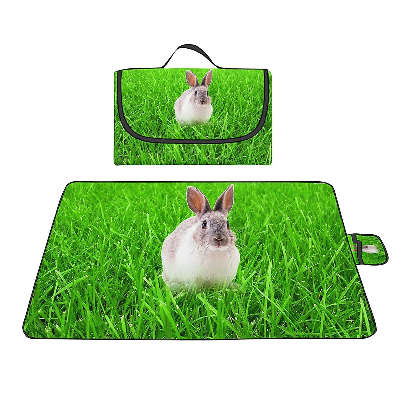Couverture Pique-nique Imperméable 200x300cm,Couverture Plage Extérieure XXL Tapis de Plage,Lièvre de prairie Camping Couverture étanche Pique-nique avec Poignée pour Camping Randonnée Parc Plage