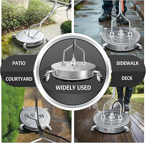 Miniatura 7 de RAYNEL Limpiador de superficie de lavadora a presión de 24 pulgadas con 4 ruedas, mango doble, carcasa de acero inoxidable, 2 adaptadores de