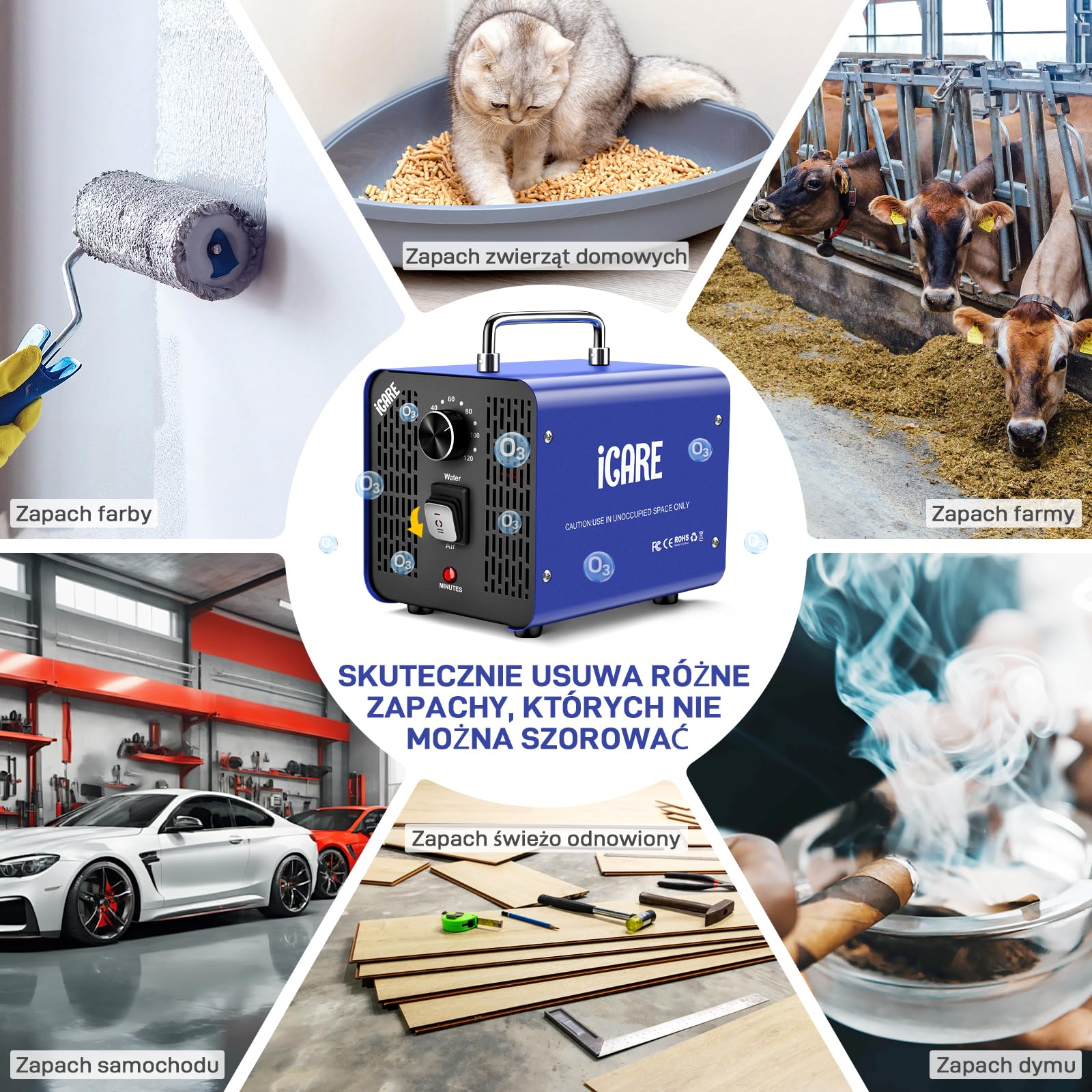 Generator ozonu do wody i powietrza, 45000 mg/h Ozonowy oczyszczacz powietrza Eliminator zapachów z timerem do łazienki, kuchni, zwierząt domowych, samochodów, dymu, wody, owoców, warzyw