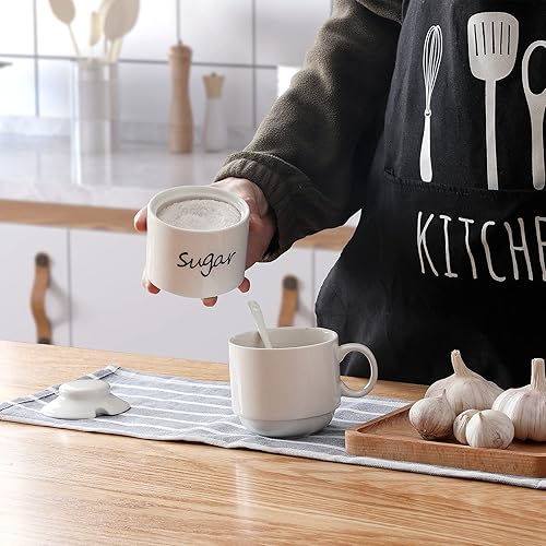 Miniatura 7 de ONTUBE Azucarero pequeño de cerámica con tapa y cuchara, olla de azúcar de porcelana, 8 onzas (blanco) Blanco,Negro -,marino,Turquesa