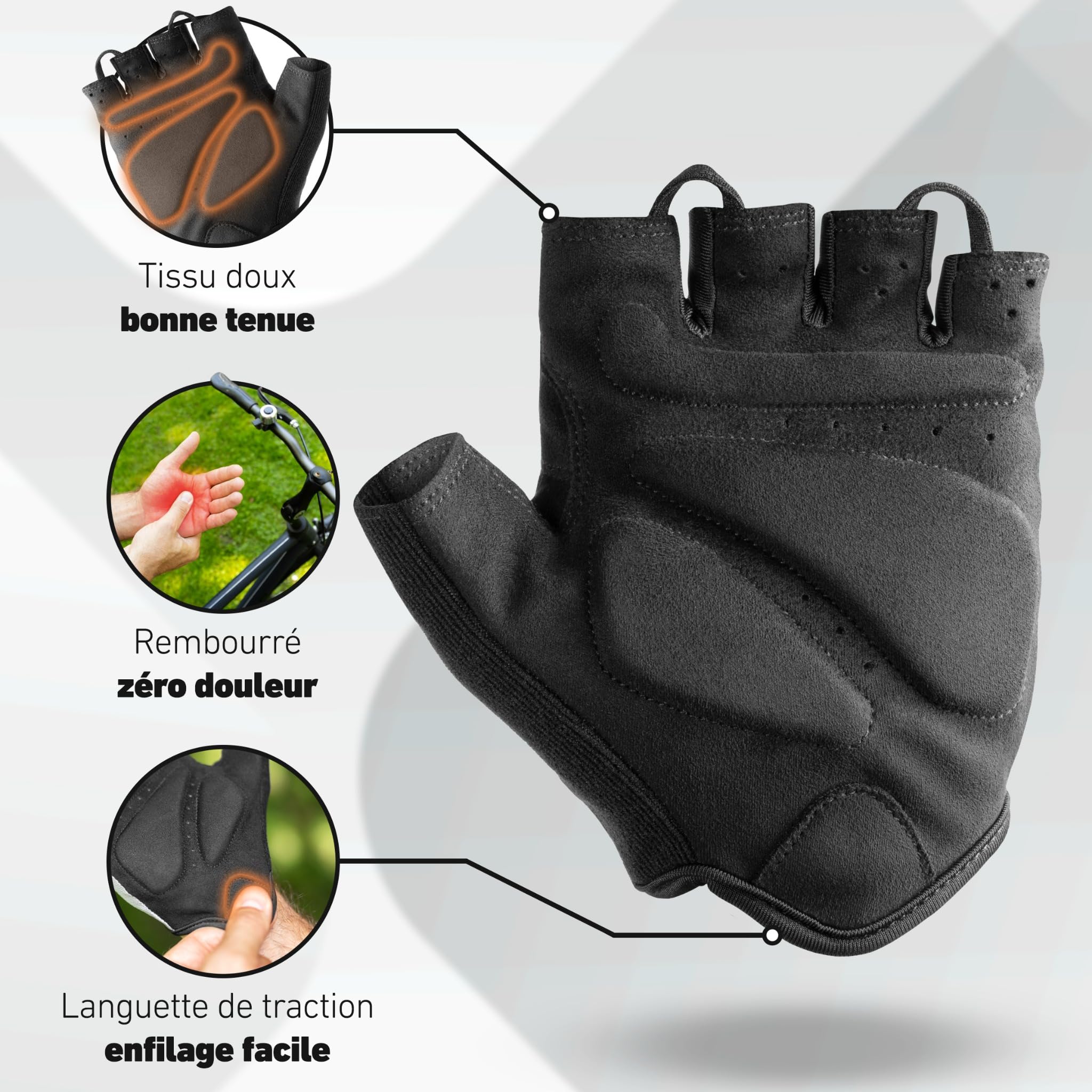 Valkental® – Gants de vélo rembourrés sans Doigts | Respirants, Doux & légers | pour Homme & Femme – VTT, Route, Trekking