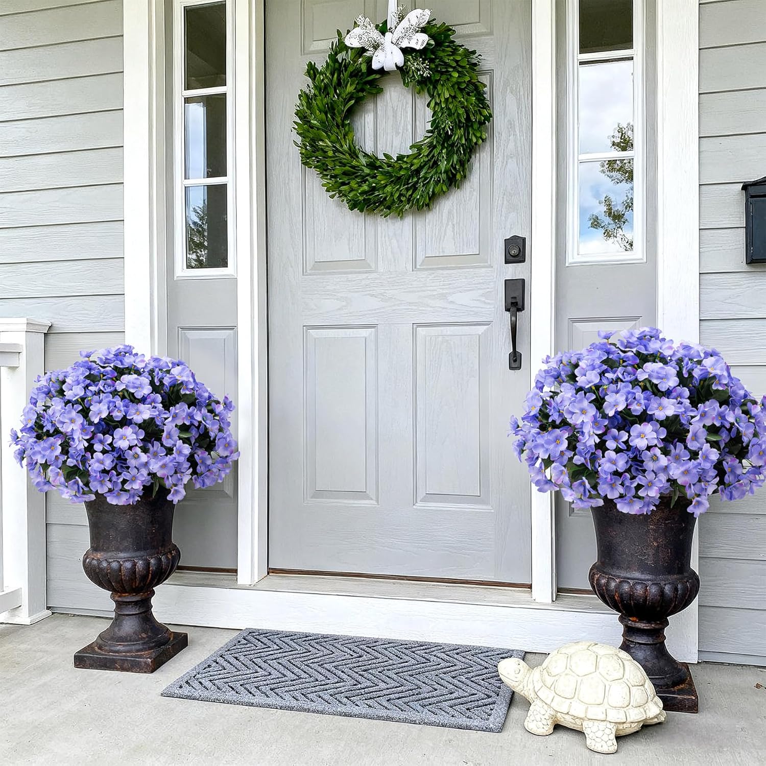 INXUGAO Artificial Flowers for Outdoors Decoration, 5 Bundles Faux Hydrangea UV Resistant Fake Arrangements Plants for Indoor Outside Garden Front Porch Spring Summer Decor, Blue