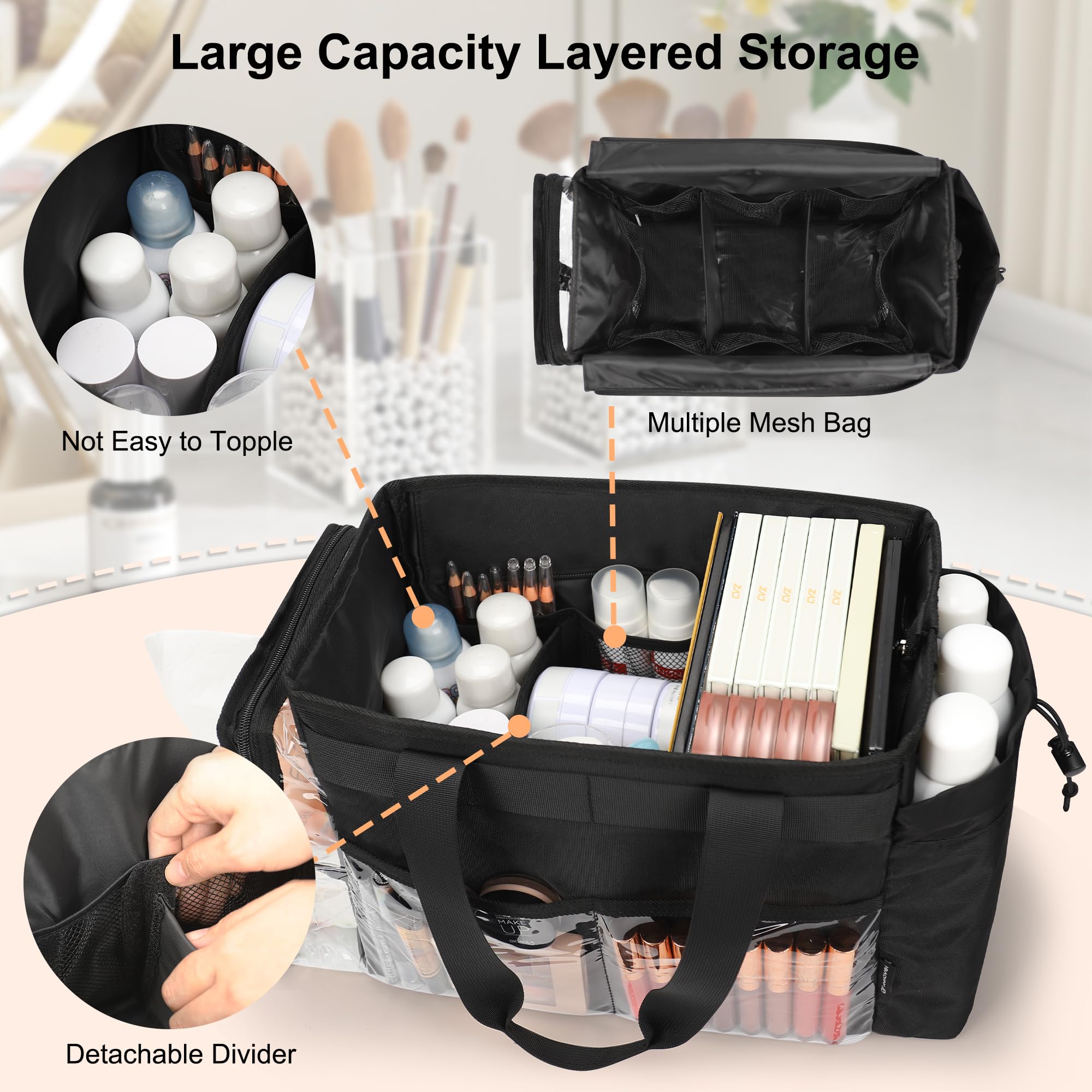 TANTO Black Makeup Bag Cosmetic Organizer