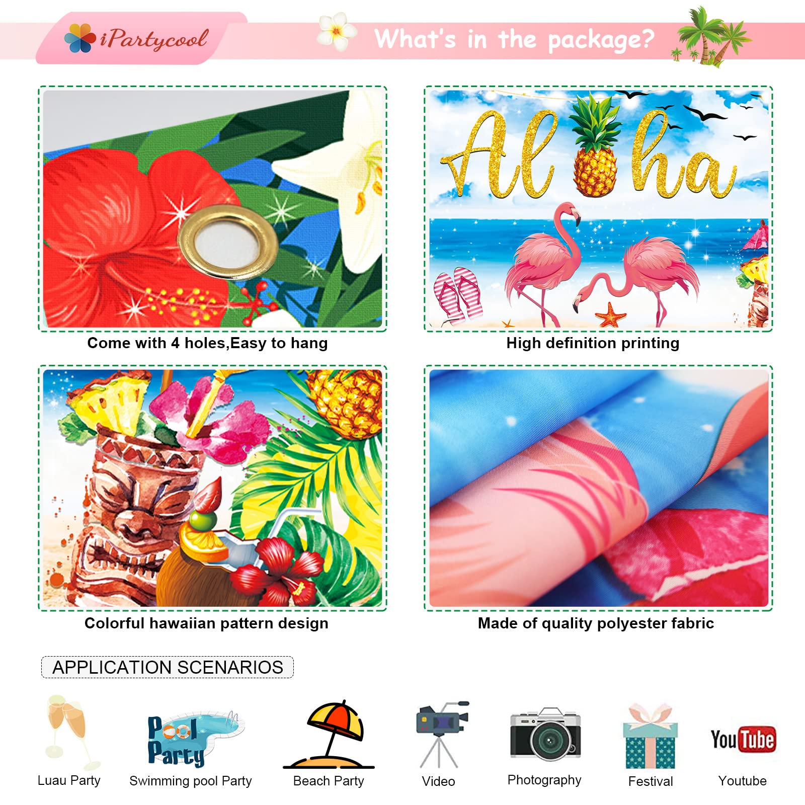 Décoration Fête Hawaïenne Toile Fond Photo Hawaï 2.1x1.5m - Plage, Palmiers, Océan - Décoration Fête, Mariage, Anniversaire Toile De Fond Stitch