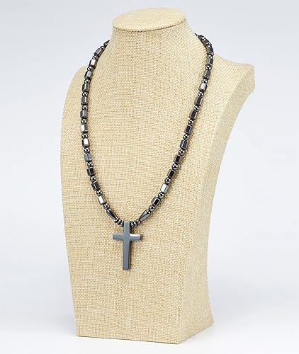 Miniatura 2 de Collar de terapia magnética de hematita con colgante de cruz para hombres y mujeres piedra curativa para aliviar el dolor artritis de cuello espalda