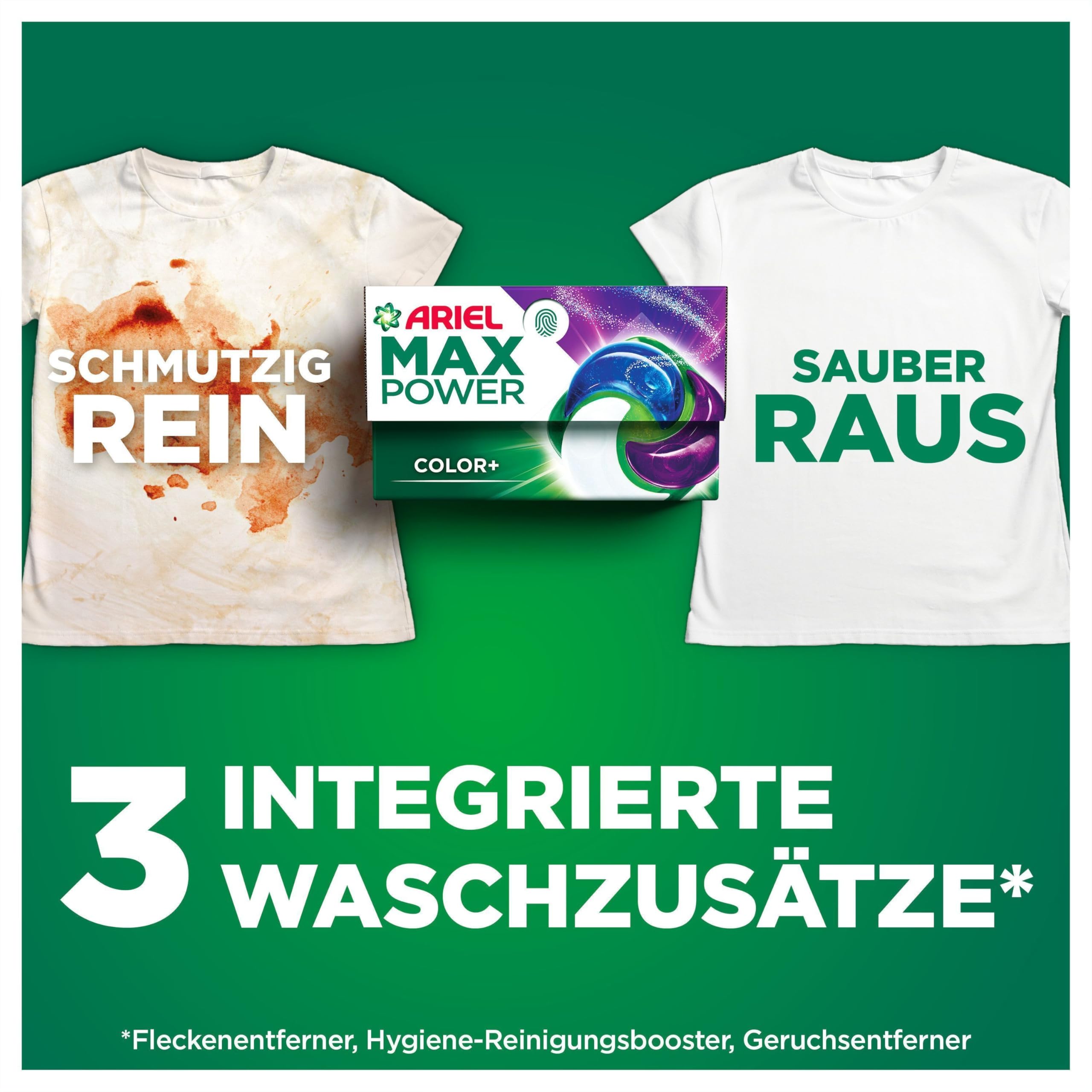 Ariel Max Power PODS, Flüssigwaschmittelkapseln 66 Wäschen, Color+, Mit 3 integrierten Waschzusätzen