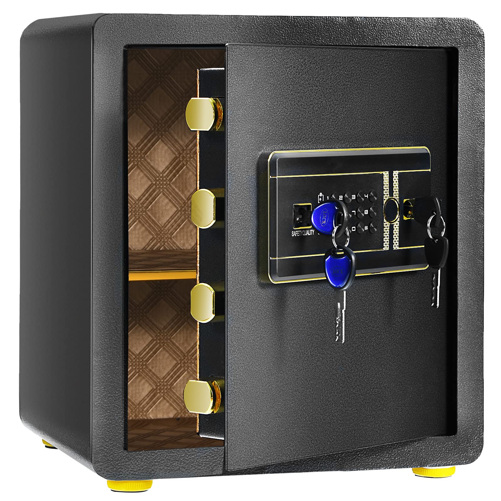 COSTWAY Safe Box, Electronic Steel Security Cabinet with 3 Opening Ways, Digital Keypad, Anti-peeping Design & 4 Keys for Home Office (36x31x41cm)