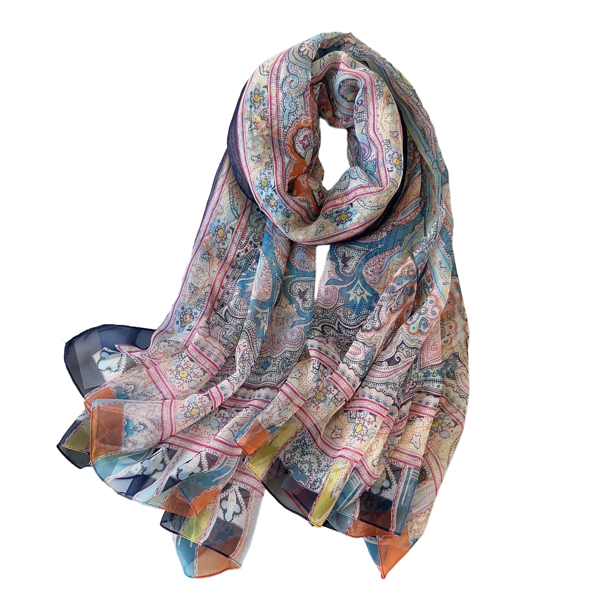 BRMM MIA Women Ultra Thin Large Floral Stole Shawl Multicolor UV