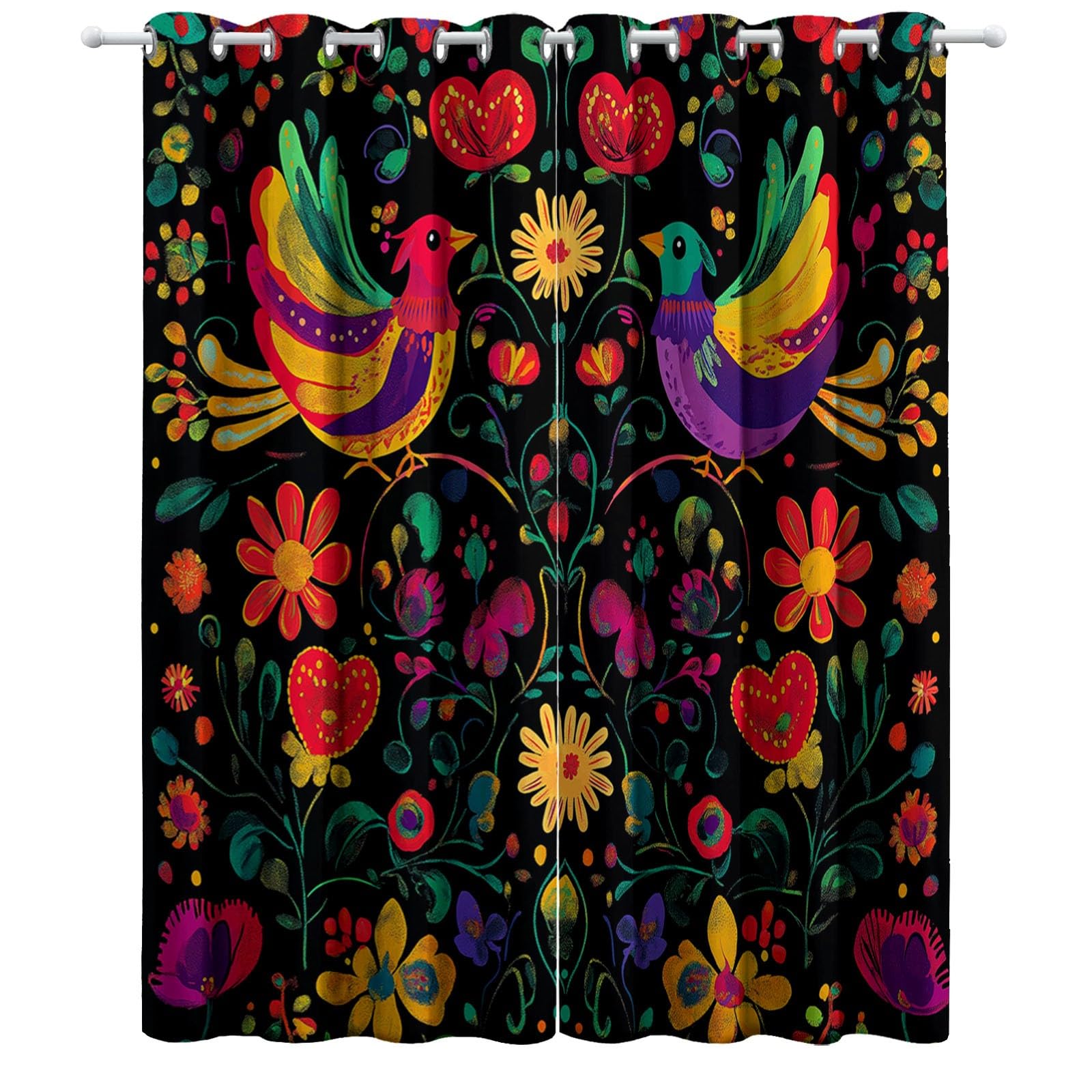 Izolowana termicznie zasłona zaciemniająca z oczkami 280 x 245 cm retro nadruk kwiatowy i ptaki ochrona przed hałasem zasłona dekoracyjna do sypialni salonu, kolor