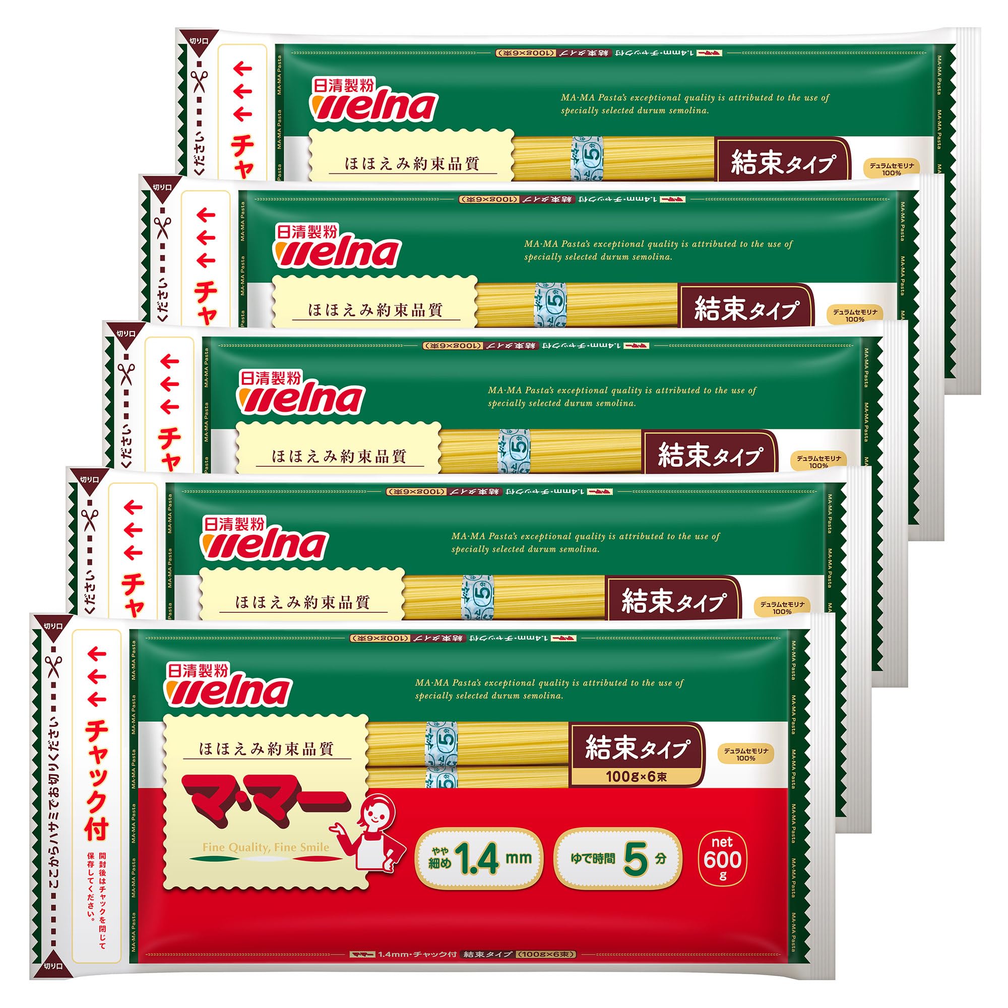 Amazon.co.jp: マ・マー チャック付結束スパゲティ 1.4mm 600g×5個  