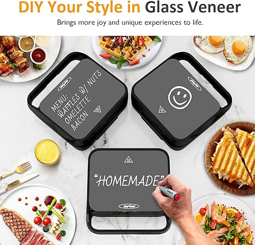 Miniatura 6 de Sunvivi Sandwichera 3 en 1, waflera eléctrica con platos antiadherentes extraíbles, parrilla de prensa Panini de 850 W con parte superior de vidrio,