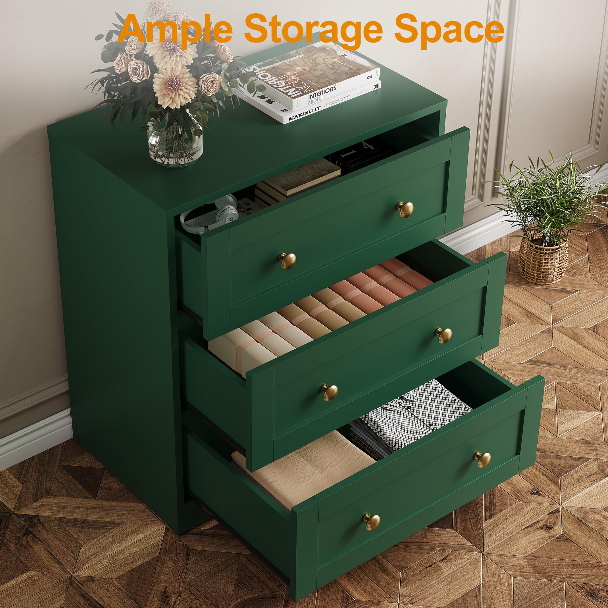 Amazon.com: RoyalCraft Nightstand Set of 2, Night Stand with 3 Drawers  Storage, Modern Bedside Table, End Table for Bedroom, Hallway, Closet, Green  : Home & Kitchen