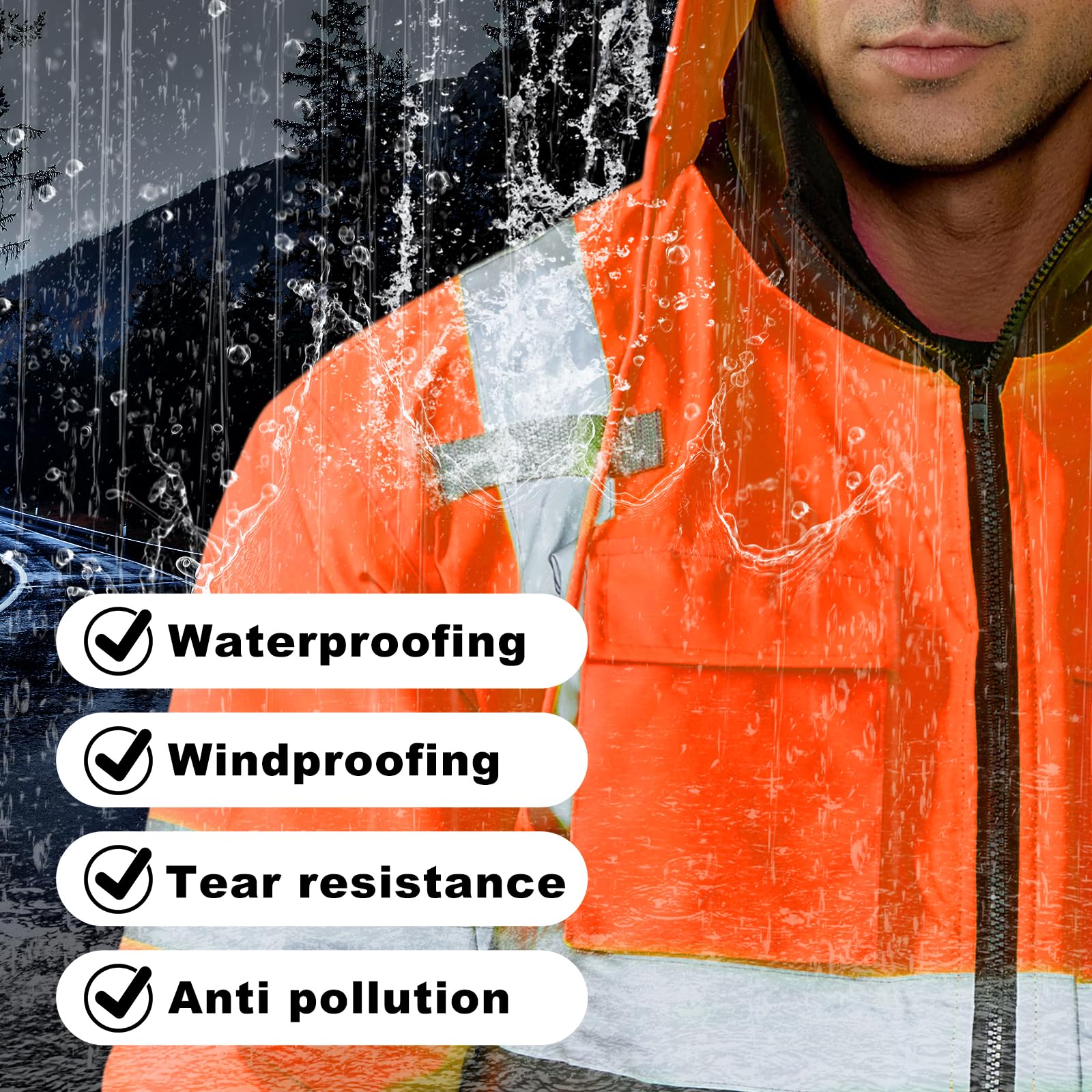 HYCOPROT Veste de Sécurité pour Hommes Veste Bomber Réfléchissante Haute Visibilité Vestes de Pluie Avec Poches de Travail Imperméables Gilets de Sécurité pour Temps Froid Normes EN ISO 20471