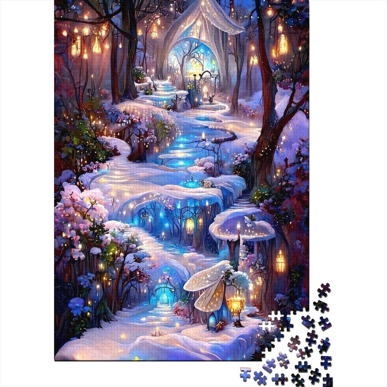 Fairy Tale Winter Garden 1000 Piece Jigsaw Puzzle Cardboard for Adults Glowing Path Family Game Night Wall Art Decor
