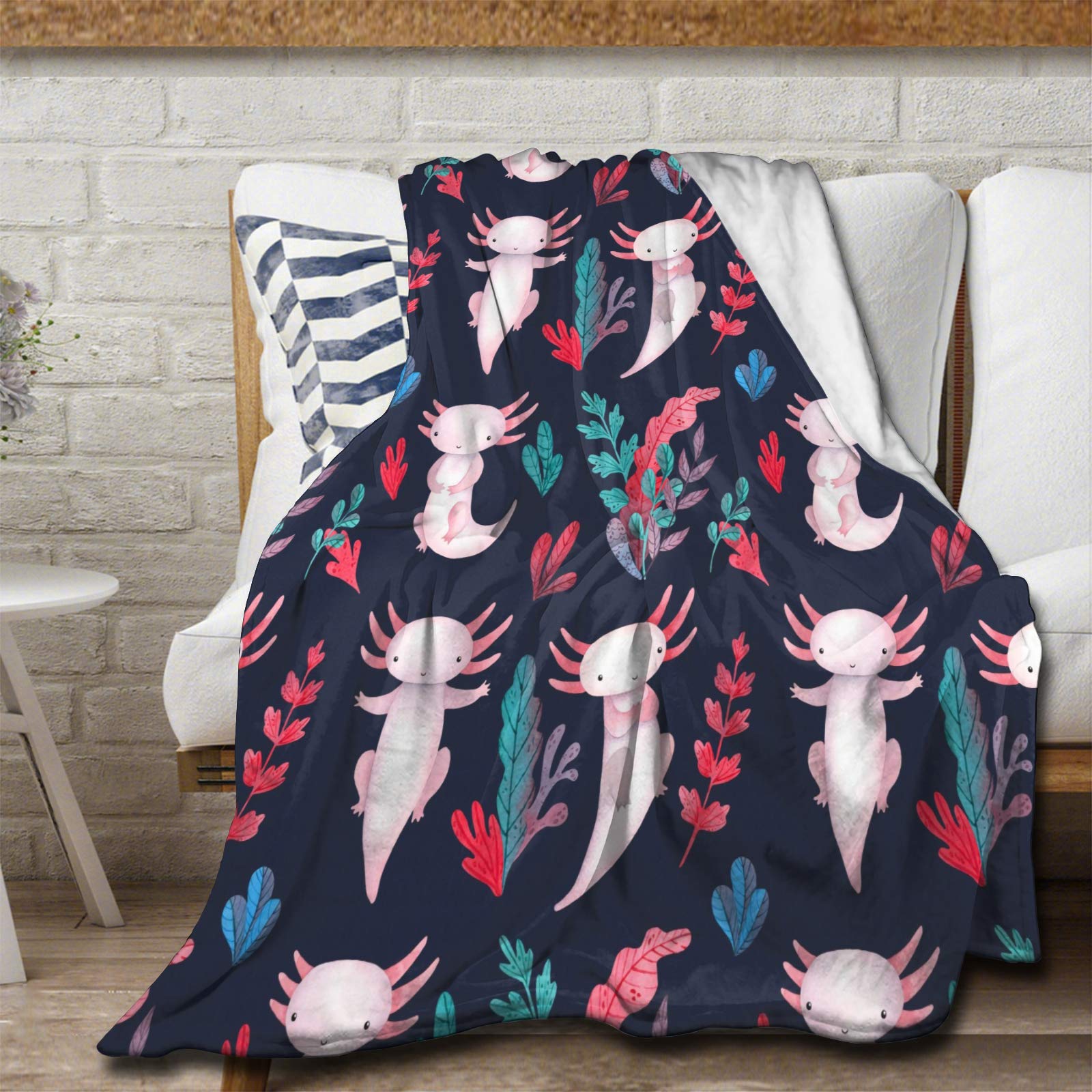 Avalokitesvara Simpatica coperta in flanella Axolotl, morbida e calda peluche, in microfibra leggera per letto, divano e poltrona, soggiorno (1 Axolotl, 127 x 100 cm per bambini