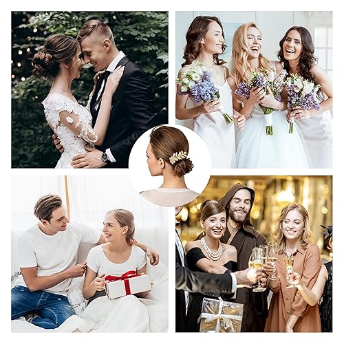 Miniatura 7 de 6 peines laterales de hojas con diamantes de imitación dorados con dientes, accesorios para el cabello para mujeres, niñas, novias, damas de honor