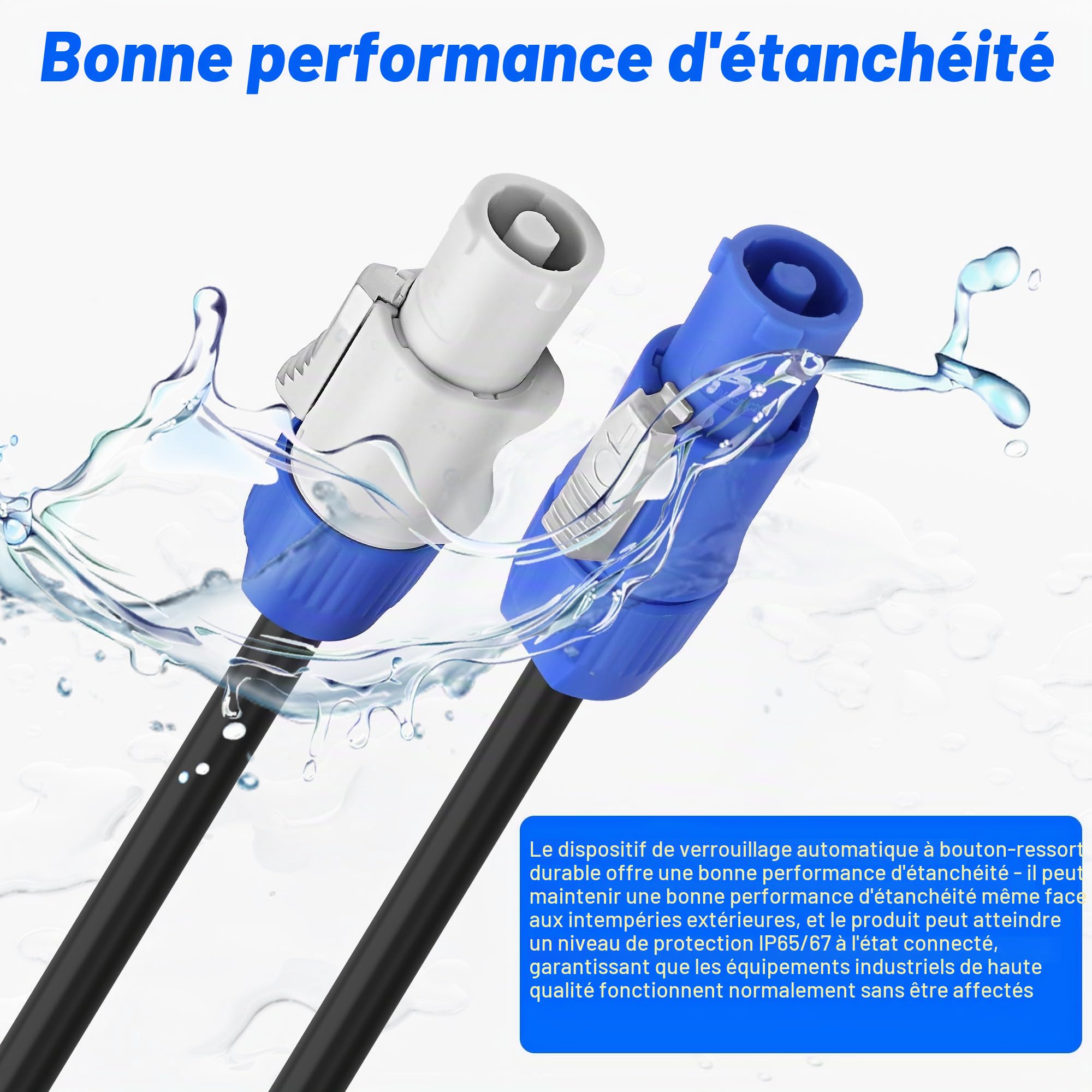 XMSJSIY PowerCon Câble d'alimentation 14 AWG 3 broches AC PowerCon entrée vers sortie Câble d'extension pour écran LED, faisceau de lumière de scène, équipement audio vidéo et plus encore - 2 m