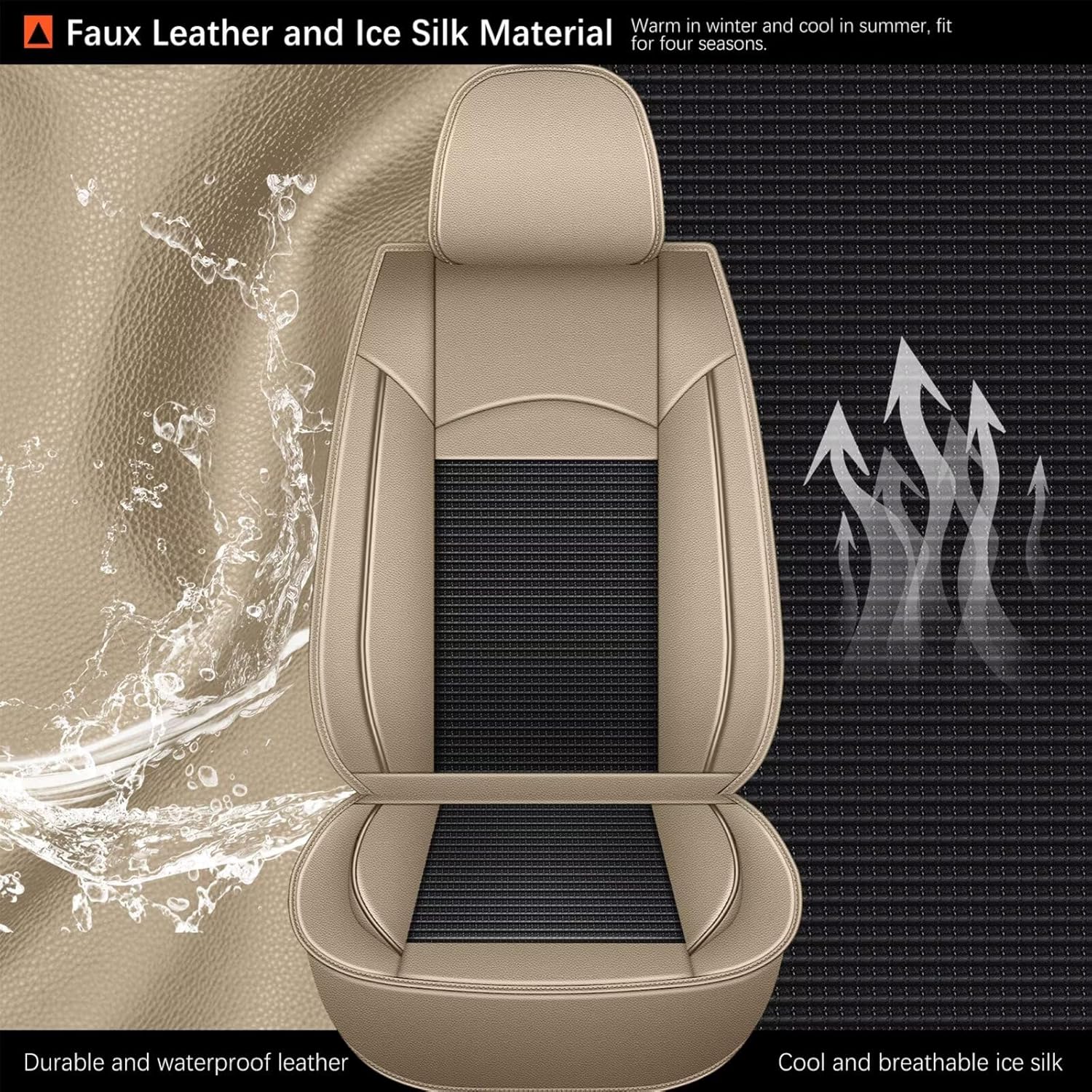 2 Front Seat Covers Fit for Subaru Outback 2007-2025 2026: Car Seat Covers Leather Waterproof Ice Silk Breathable Car Seat Cushion Protector (2 Seats, Black & Beige)