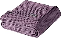 Eddie Bauer Queen Cotton Waffle Weave Blanket - 100% Breathable Soft 400 GSM Purple Throw for Bed or Couch
