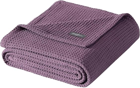 Eddie Bauer - Twin Size Blanket, 100% Soft Cotton Bedding with Waffle Weave Texture, 400 GSM, Throw Blanket for Couch or Bed Purple