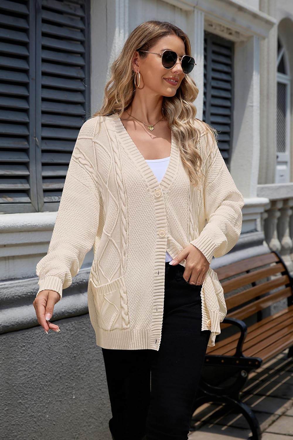 Womens Cardigan Sweaters Open Front Cable Knit Chunky Long Sleeve Oversized Fall Winter Outwear Coats with Pockets - Image 7