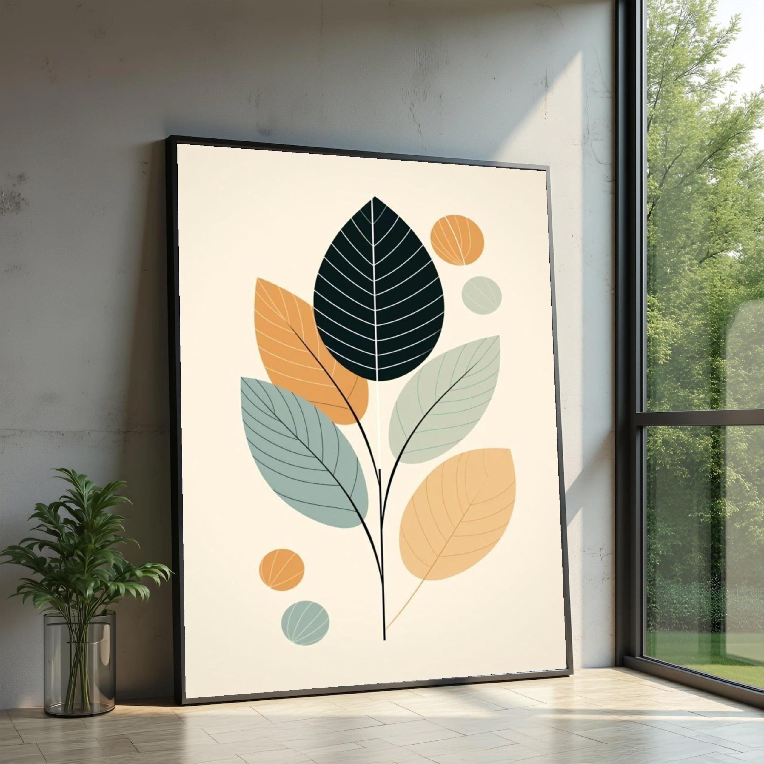 LMYCHENG Abstract Leaves Canvas Prints, Minimalist Botanical Wall Art, Mid Century Style Foliage Painting, Bohemian Canvas Art(70x100cm/Frameless)