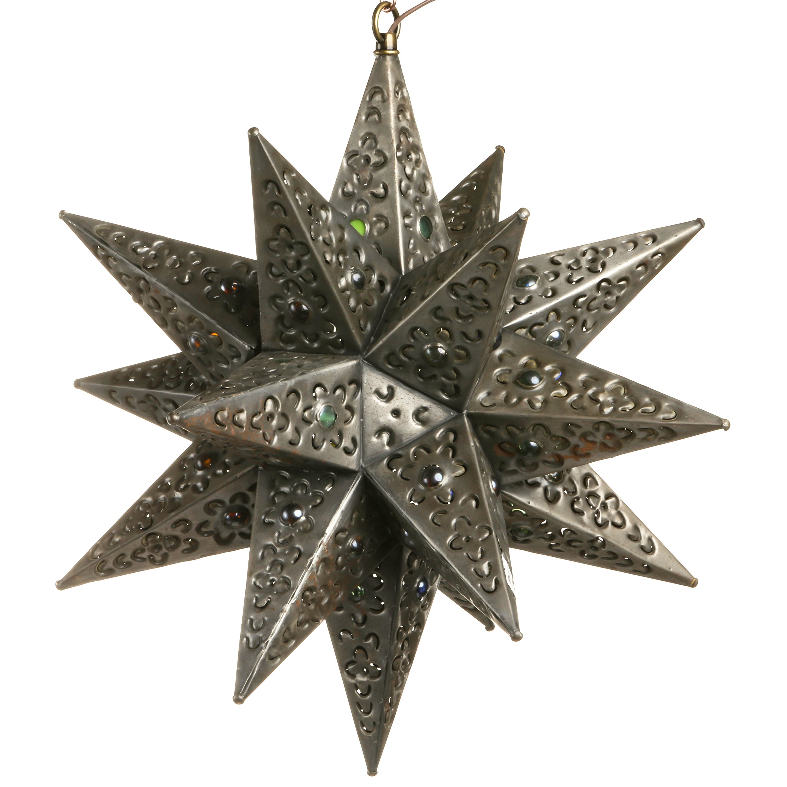 Hometown Evolution, Inc. 16 Inch Moravian Hanging Tin Star Light - Flower Cut with Marbles