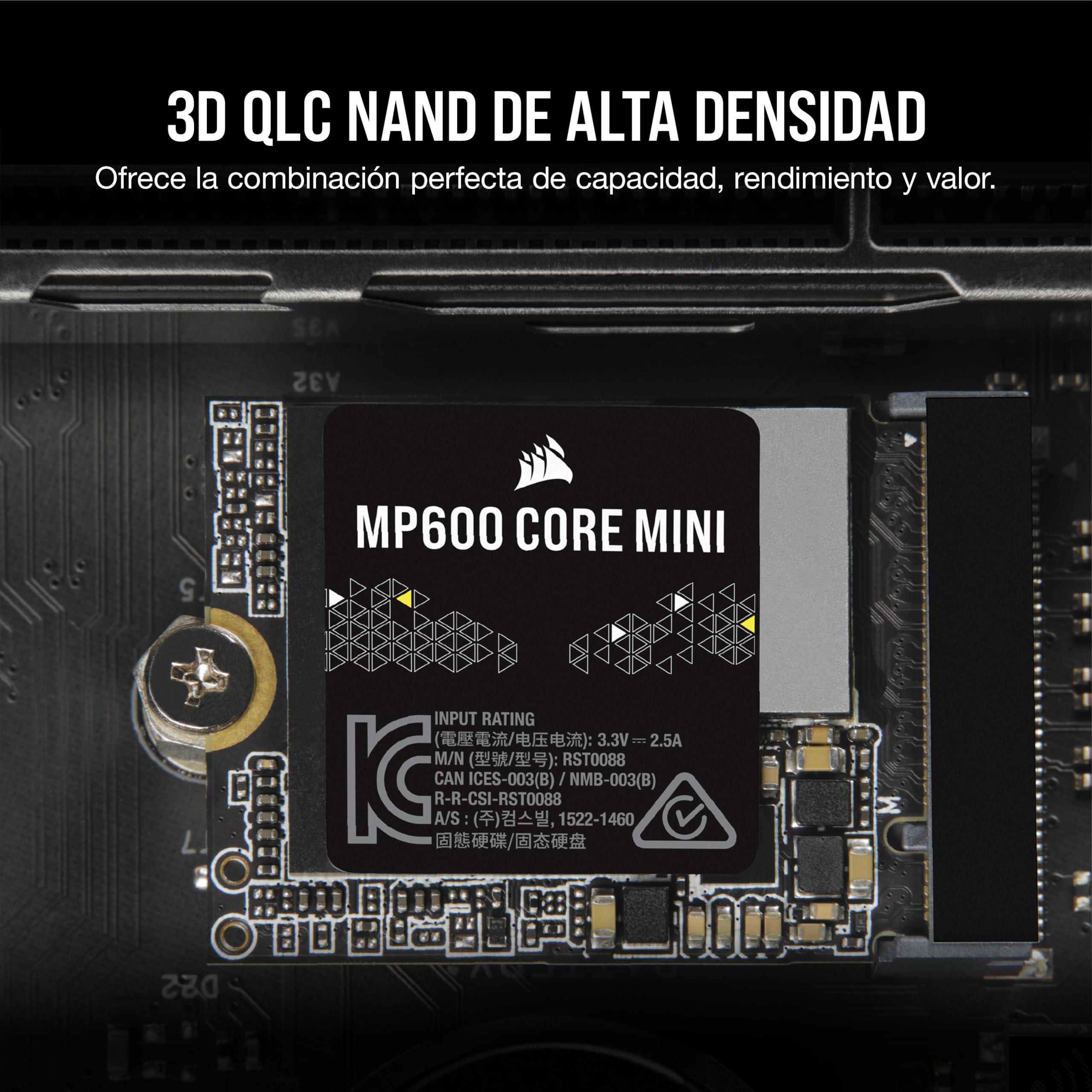 Corsair MP600 Core Mini 2TB M.2 NVMe PCIe x4 Gen4 2 SSD – M.2 2230 – hasta 5.000 MB/s de Lectura Secuencial – Alta Densidad QLC NAND – Ideal para Steam Deck, ASUS ROG Ally – Negro