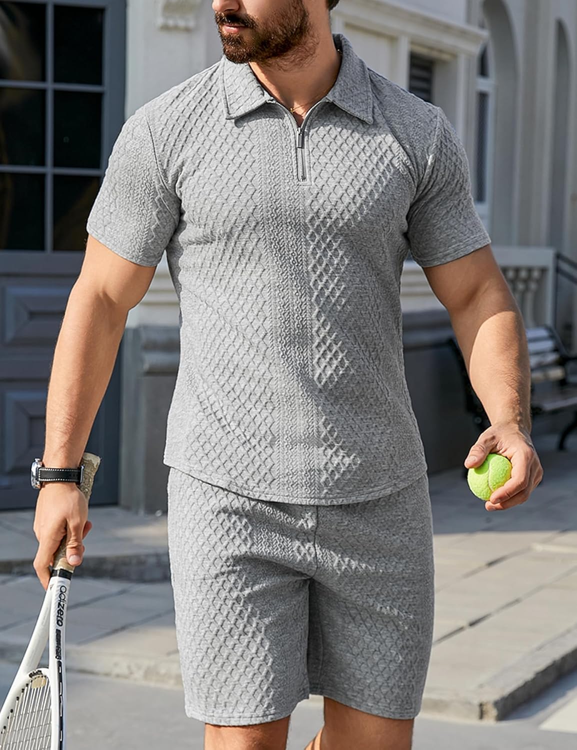 Mens 2 Piece Short Set Summer Outfits Polo Shirt and Shorts Set Tracksuits Set Short Sleeve and Shorts Set for Men - Image 2