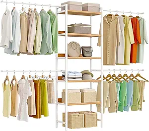 DWVO Clothing Rack with Sheves, Adjustable Closet System with 4 Hanging Area, Versatile Storage Solution for Home & Closet