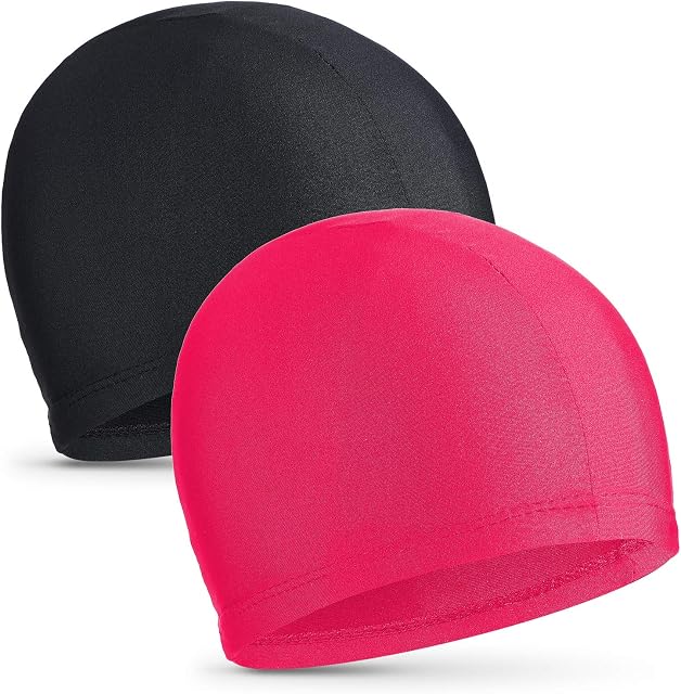 2 Pieces Elastic Swim Caps Comfortable Fabric Swimming Hat Lightweight Bathing Caps for Women Men Kids While Swimming