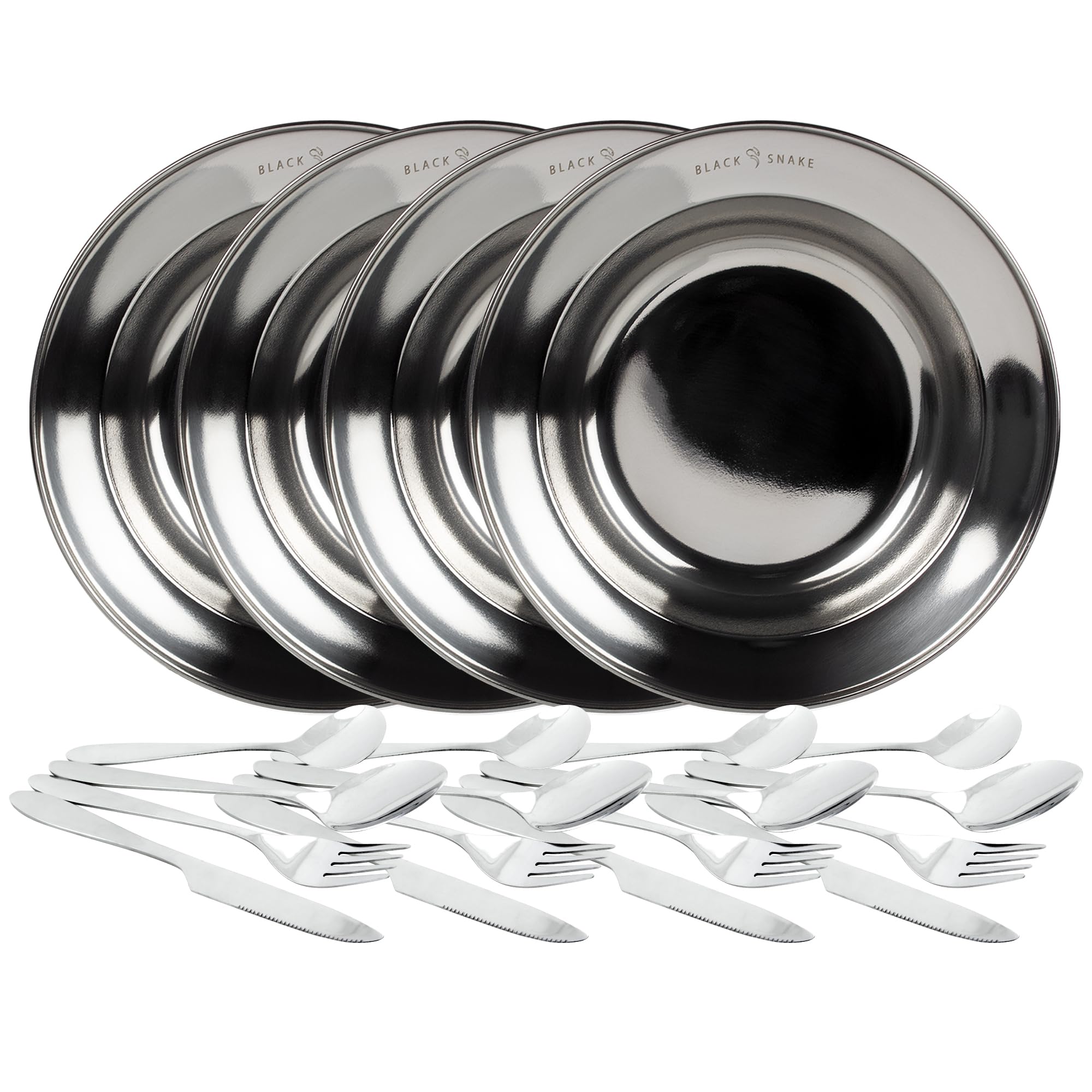 Black Snake Roestvrijstalen Campingservies Plat Bord, Diep Bord Bestek Beker