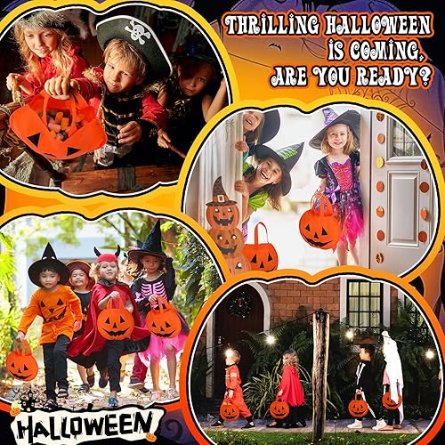 Miniatura 7 de Cunno 24 bolsas de recuerdo de fiesta de Halloween de 11.8 x 9.8 pulgadas, bolsas de calabaza, cara de calabaza, bolsa de regalo con asas, bolsas de