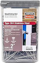 Simpson Strong-Tie S6SND5 Ring-Shank Wood Siding Nail, 2 Inch x 0.092 Inch, 13 Gauge, Full Round Head, Diamond Point, Type 304 Stainless Steel (Pack of 1225)