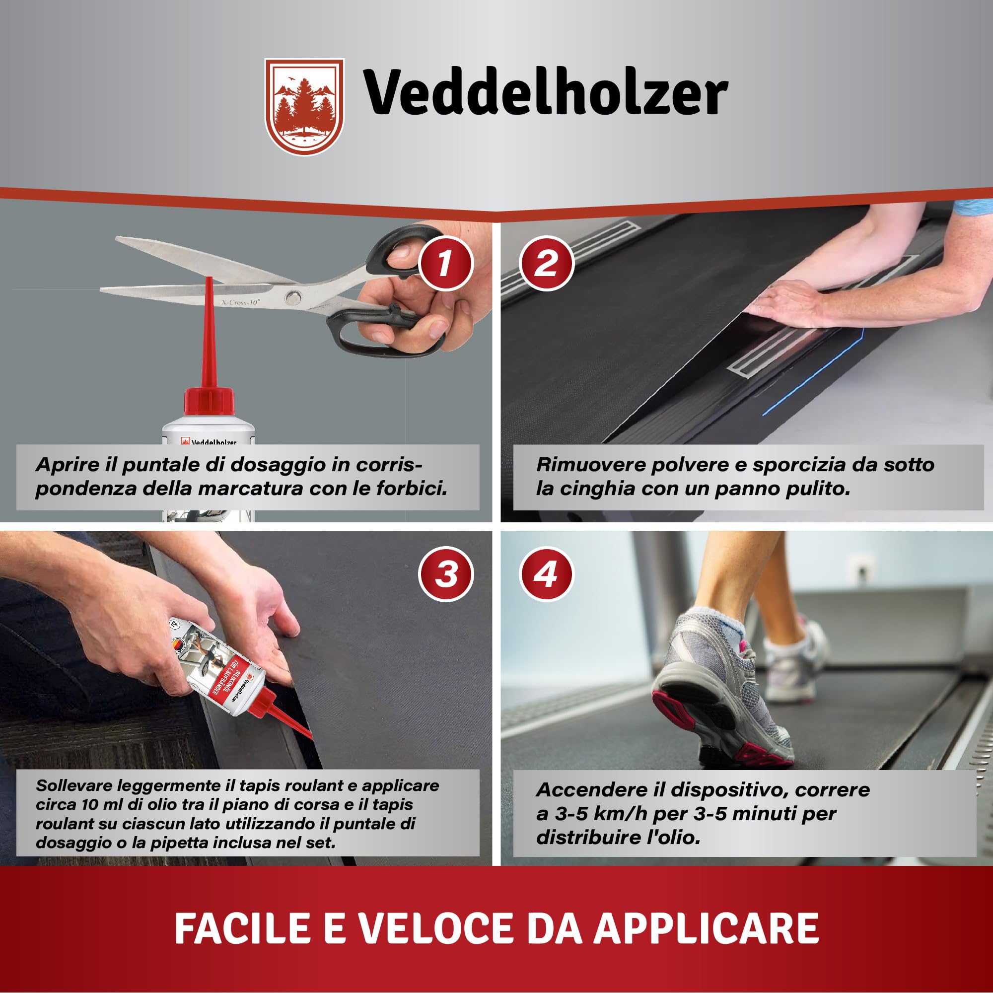 Veddelholzer 250 ml 100% olio di silicone puro tapis roulant con tappo dosatore e pipetta per casa, palestra, tapis roulant, olio universale per tapis roulant, Cross Trainer, Spinning Bike e altri