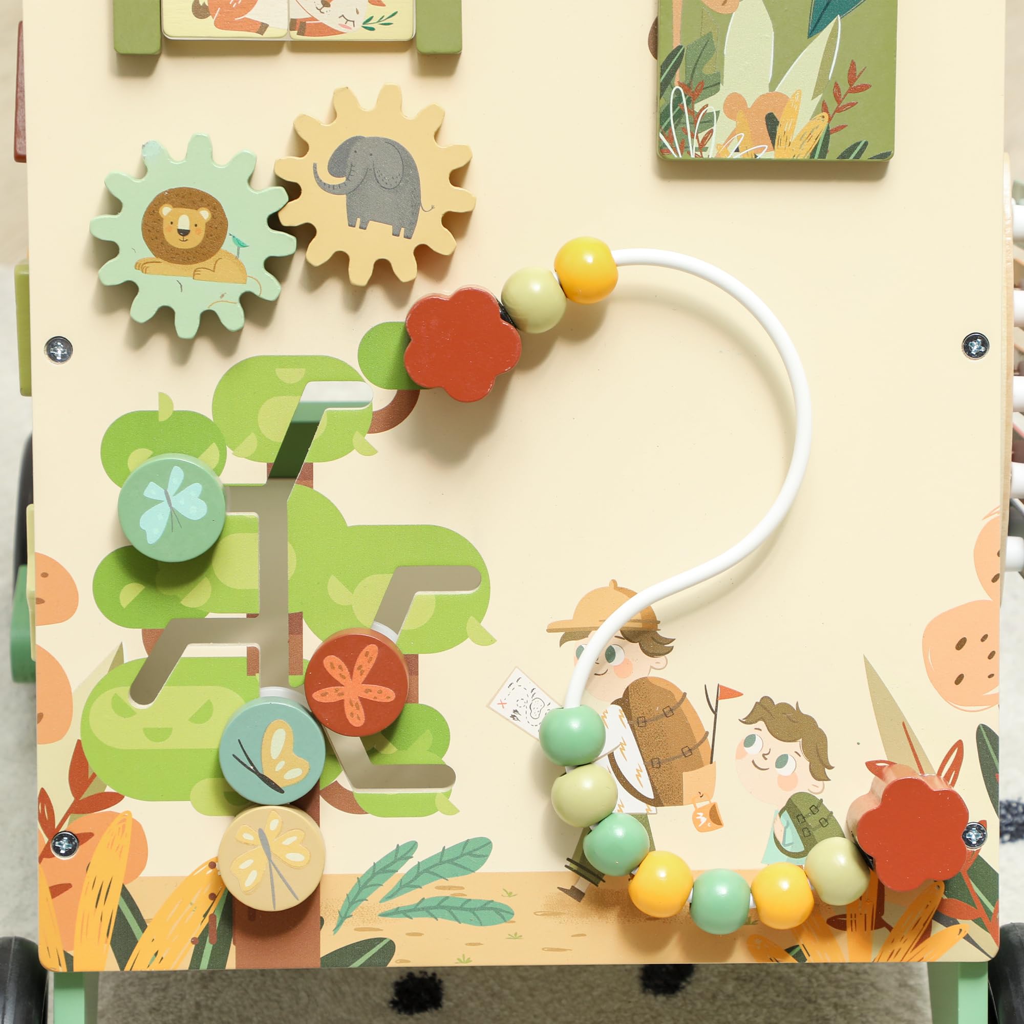 AIYAPLAY Trotteur en bois pour bébé avec contrôle de vitesse, centre d'activités avec xylophone, engrenages et labyrinthe de perles, chariot de marche pour garçons et filles de 18+ mois, vert