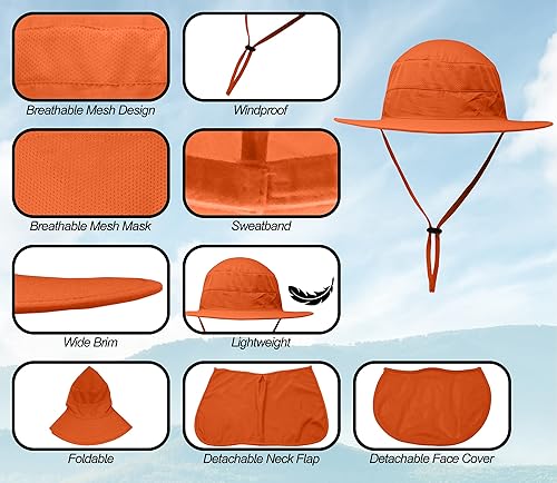 Miniatura 4 de Sombrero bonnie de pesca para hombres y mujeres, protección UV, gorra ligera, ala ancha, solapa para el cuello y cubierta facial, resistente al