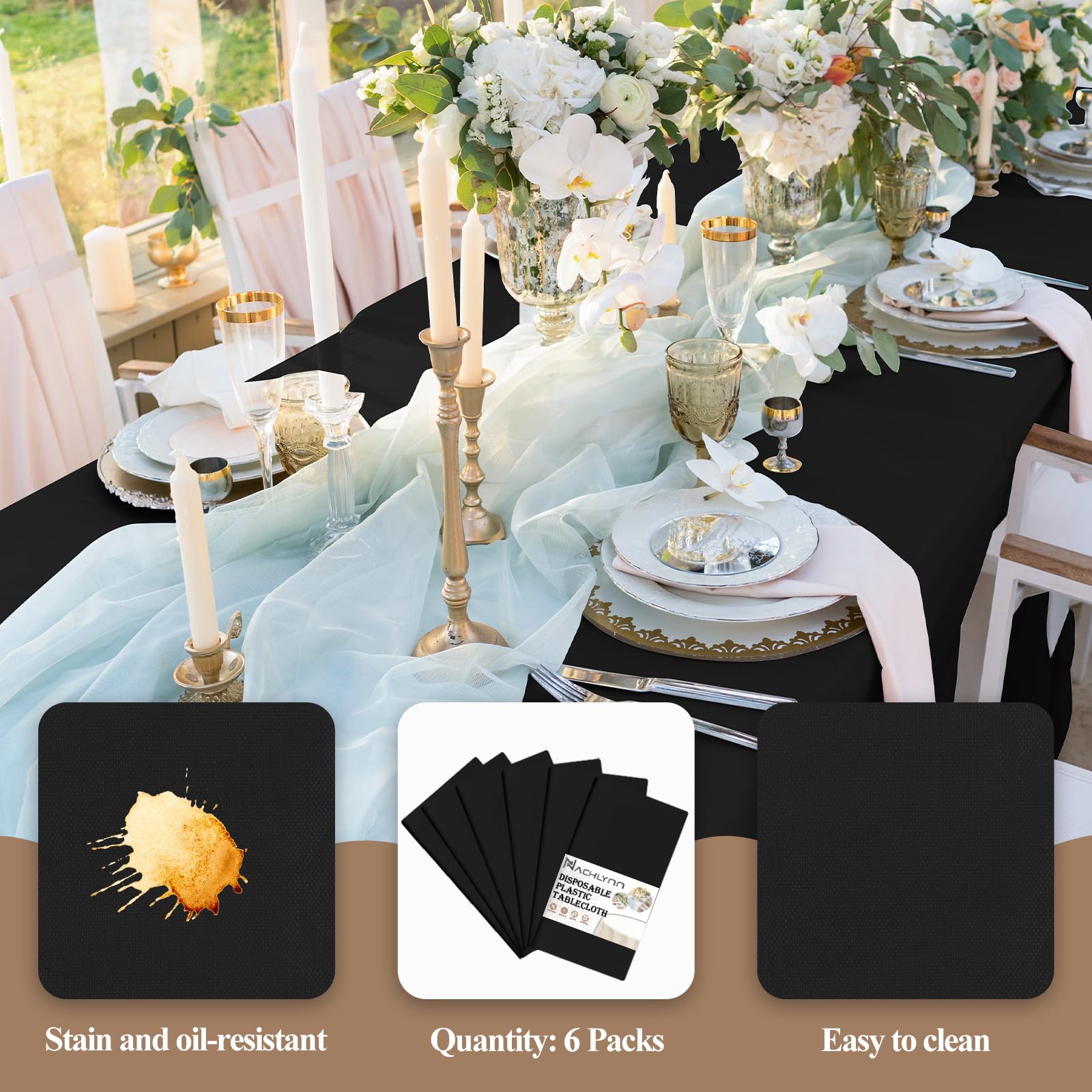 Tovaglie Di Plastica Usa E Getta Nero - Confezione Da 6, 137x274 Cm - Per Feste E Eventi - Foto 9