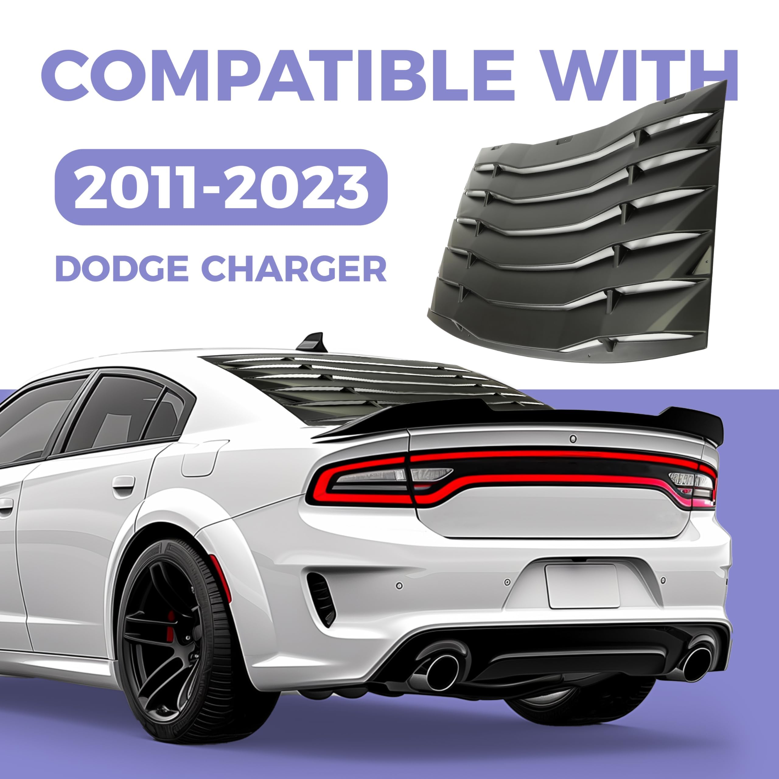 KUAFU Rear Windshield Window Louver Compatible with 2011-2023 Dodge Charger Windshield Sun Shade Cover Anti-Peeping and Sunlight Barrier GT Lambo Style Powder Coated Black