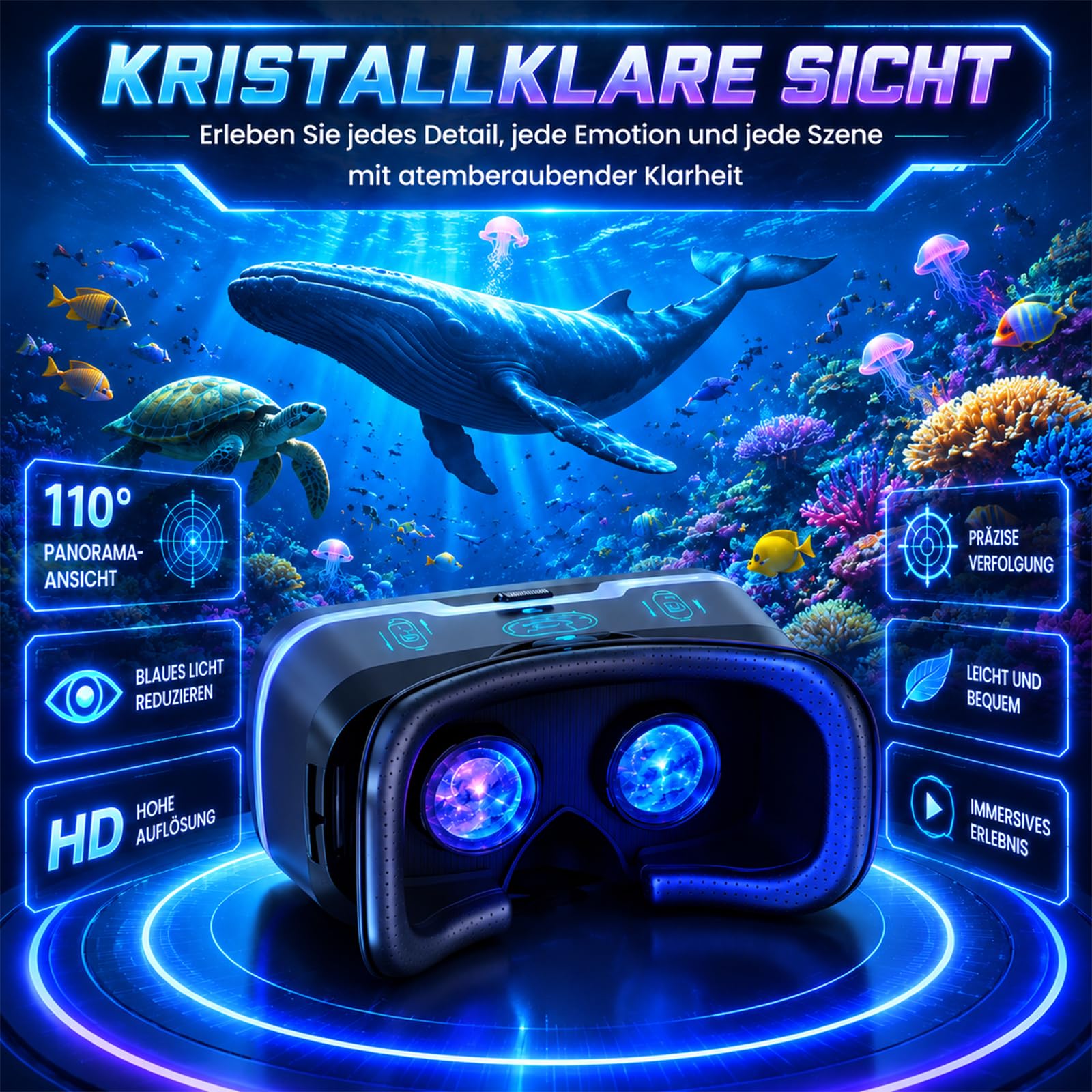 VR Brille Handy, Anfänger 3D Virtual Reality Headset für iPhone & Android 4,7-6,8 Zoll, HD Anti-Blaulicht-Linsen, IPD/Objektabstand einstellbar, ergonomisch für Spiele Filme Kinder 8-16 Jahre