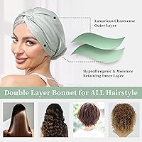 Vista 59 de Gorro de satén de seda ajustable para envolver el cabello para dormir, gorro de dormir de doble capa, turbante nocturno para cabello largo y rizado