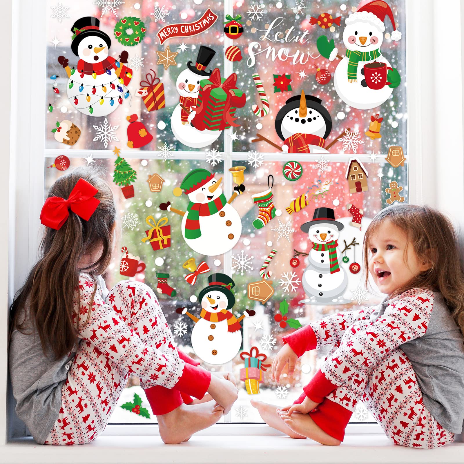 AnyDesign 9 Sheet Christmas Snowman Window Decals Double-Sided Let it Snow Winter Decor for Xmas Holiday Home School Office Decoration Party Supplies