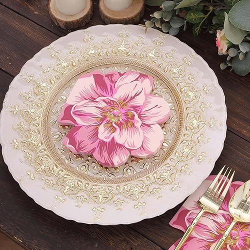 Miniatura 9 de Efavormart - Paquete de 20 servilletas de papel de 2 capas con forma de flor de peonía rosa para fiesta de boda, elegantes servilletas desechables