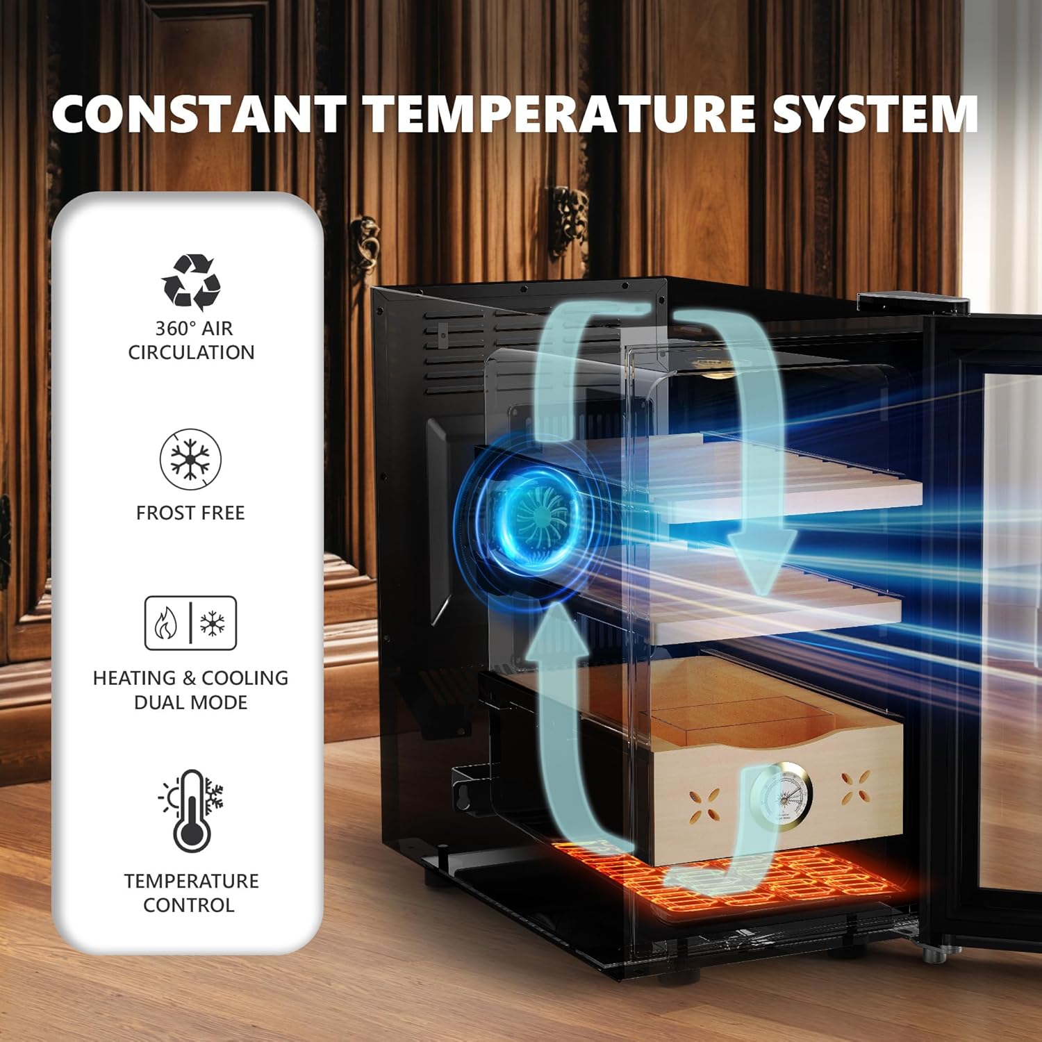 EUHOMY Electric Cigar Humidors, 25L Cigar Humidors, Cooling & Heating Humidor Cabinet with with Spanish Cedar Wood, Electric Cooler for 155 Counts with Digital Hygrometer, 3 Layers