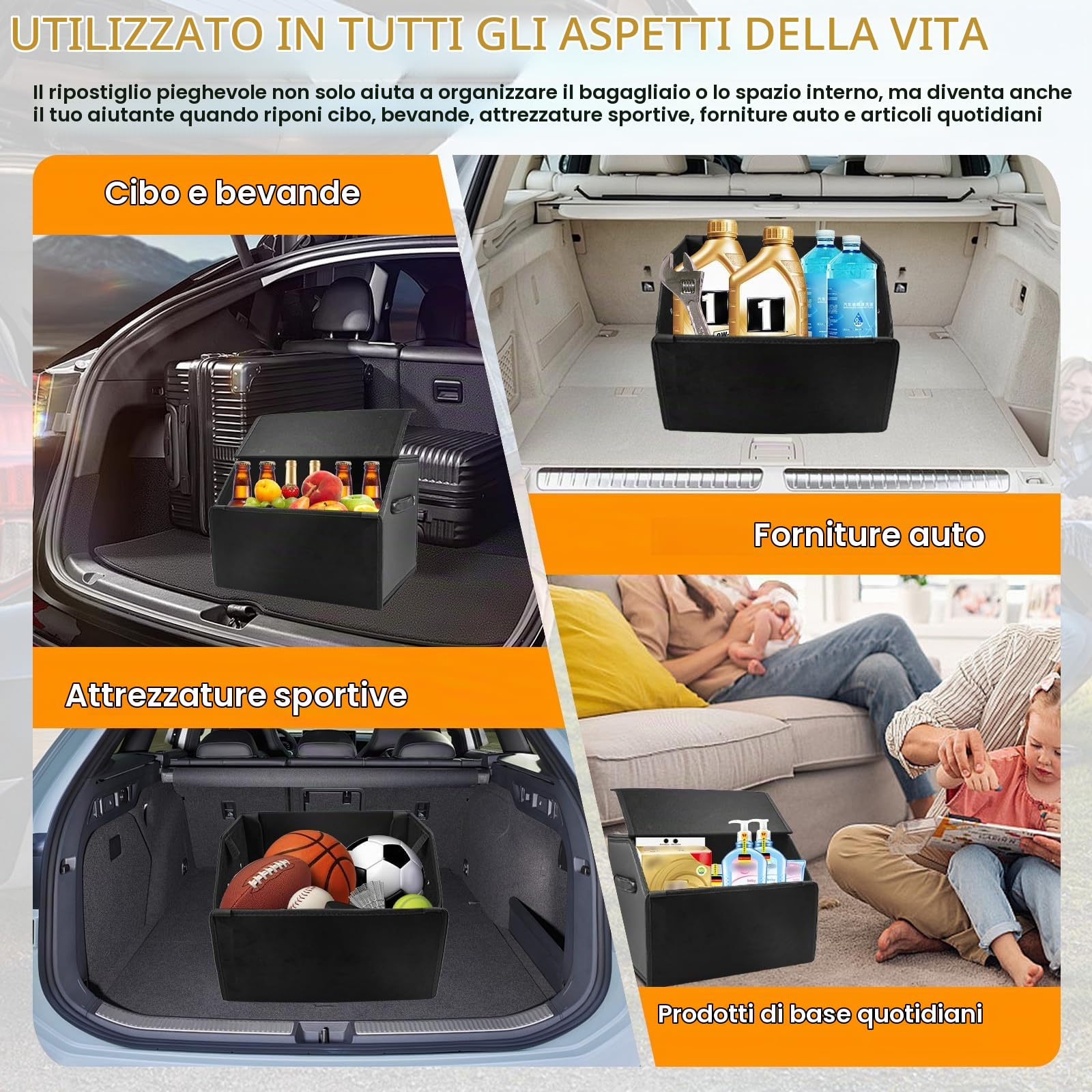 Organizer Bagagliaio Auto Pieghevole Borsa per Bagagliaio per Auto PU Contenitore per il Bagagliaio dell’Auto con Copertura Magnetica per Camper SUV Camion