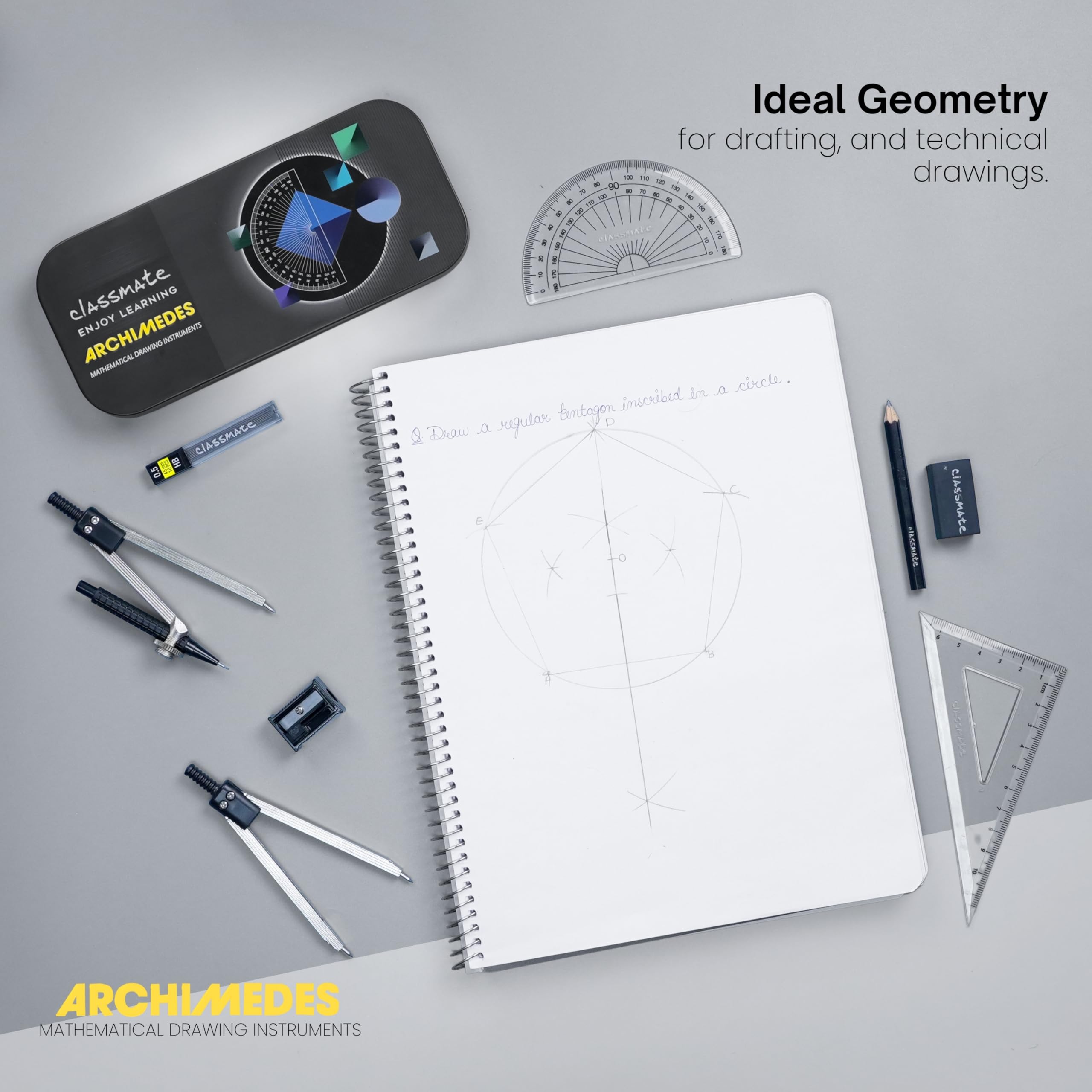 Classmate Archimedes Geometry Box | Die- Cast Compass | Mechanical Pencil | Double sided tray — Amazon image 6